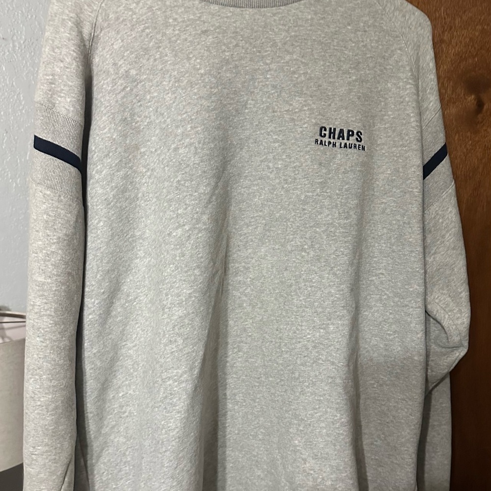 Chaps Heather Gray Sweatshirt with Navy Accents